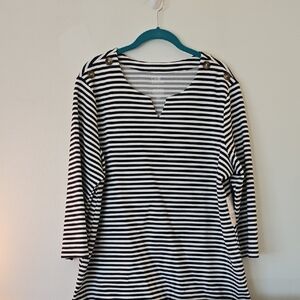 Croft & Barrow Navy and White Striped 3/4 Length Sleeve Top